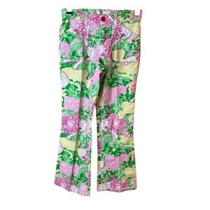 Lilly Pulitzer Girls Multicolor Floral Corduroy Front Pockets Flared Pants 8